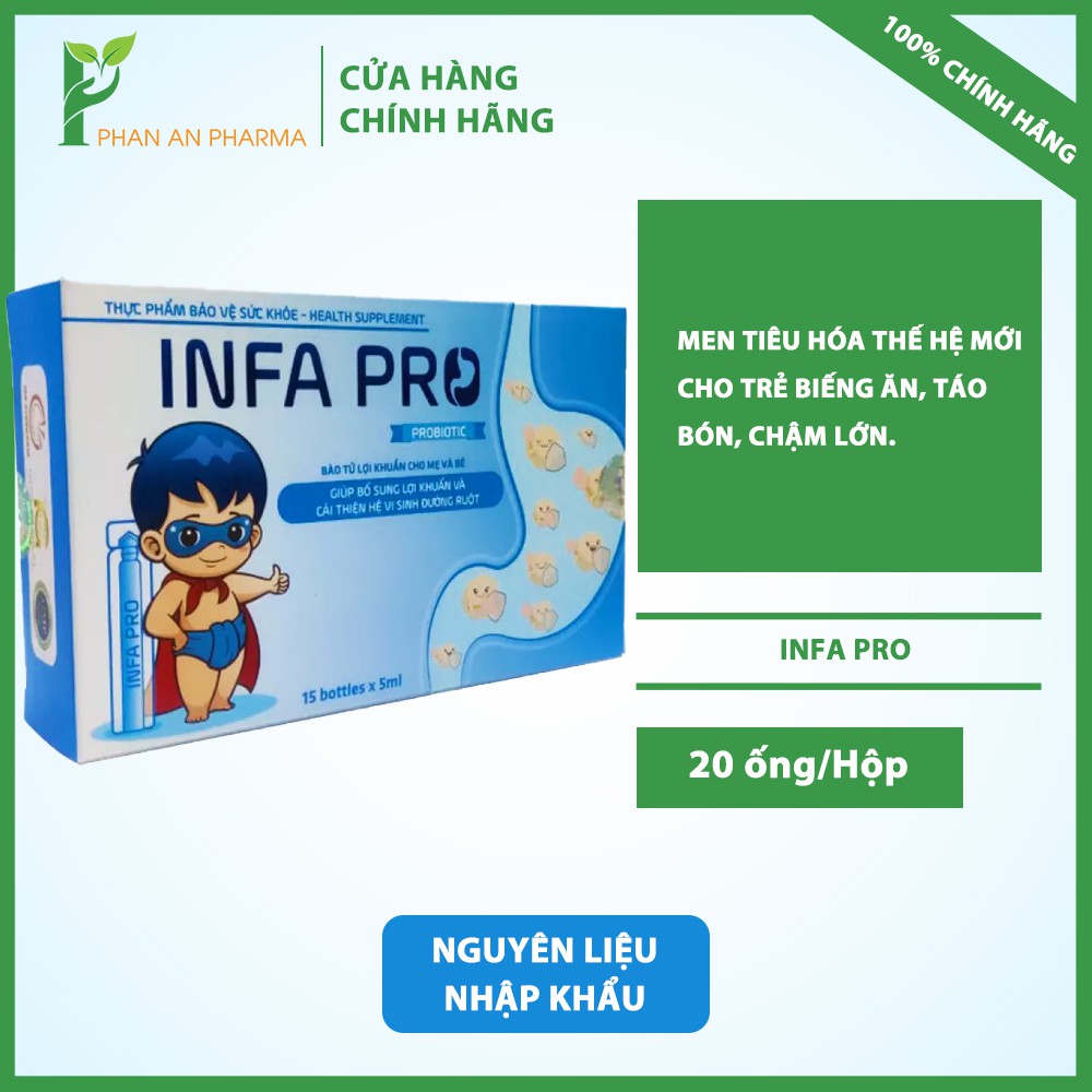 INFA PRO bào tử lợi khuẩn - Men tiêu hóa thế hệ mới cho trẻ biếng ăn, táo bón, chậm lớn ( Hộp 20 ống) - CN296