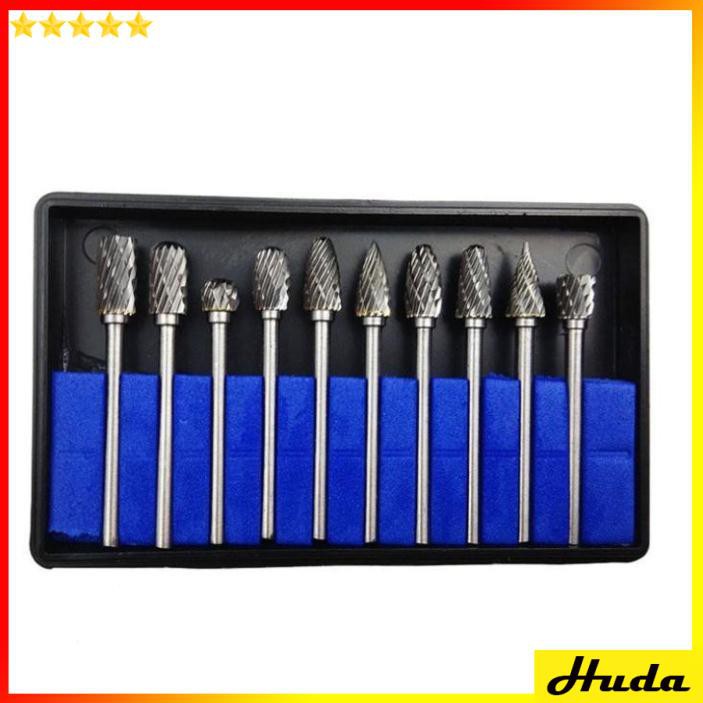 BỘ 10 MŨI MÀI KHẮC LÀM LŨA GỖ BẰNG THÉP HỢP KIM VONFRAM  -  đồ làm mộc