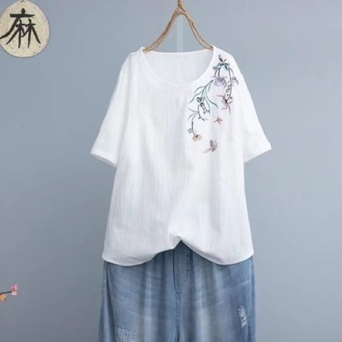 Áo đũi thêu họa tiết lá liễu - chất đũi nhật - mềm mịn (SP18)