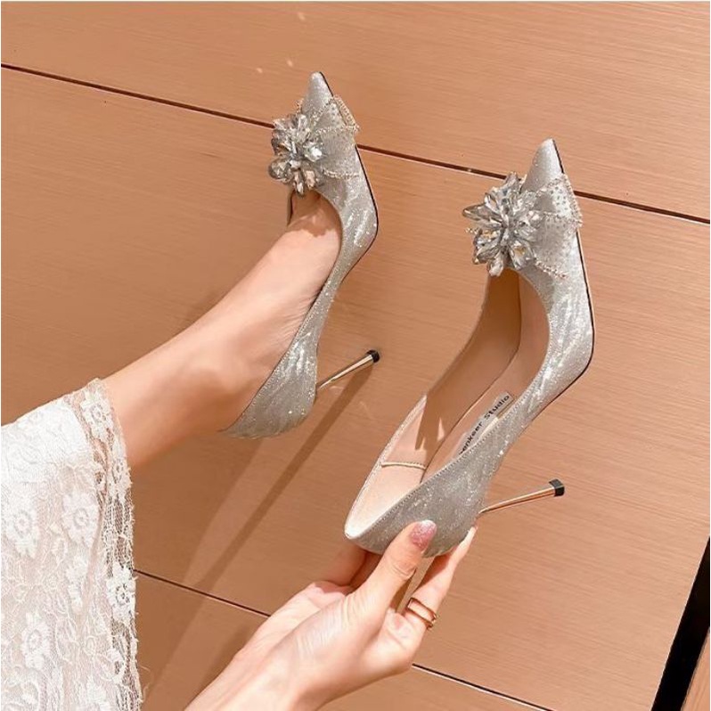 x Giày Cưới Cao Gót 9p Nơ Đá Hàng Xịn Mềm Êm Fullbox Cao Cấp