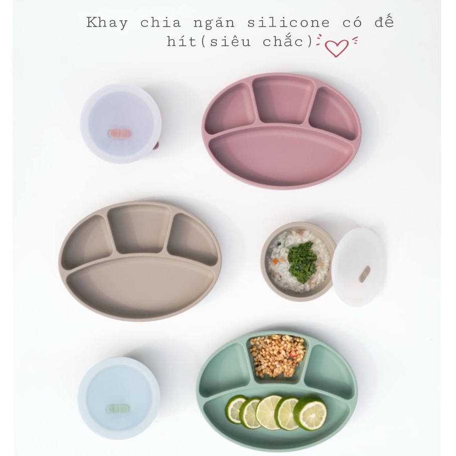 Khay ăn dặm silicone Food Tray cao cấp chính hãng Bluemama nội địa Hàn Quốc,có ngăn chia cho bé