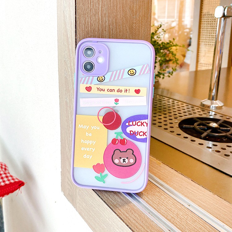 Ốp lưng iphone Flower Bear nhám viền nổi cong 5/5s/6/6plus/6s/6splus/7/7plus/8/8plus/x/xr/xs/11/12/pro/max/plus/promax | BigBuy360 - bigbuy360.vn