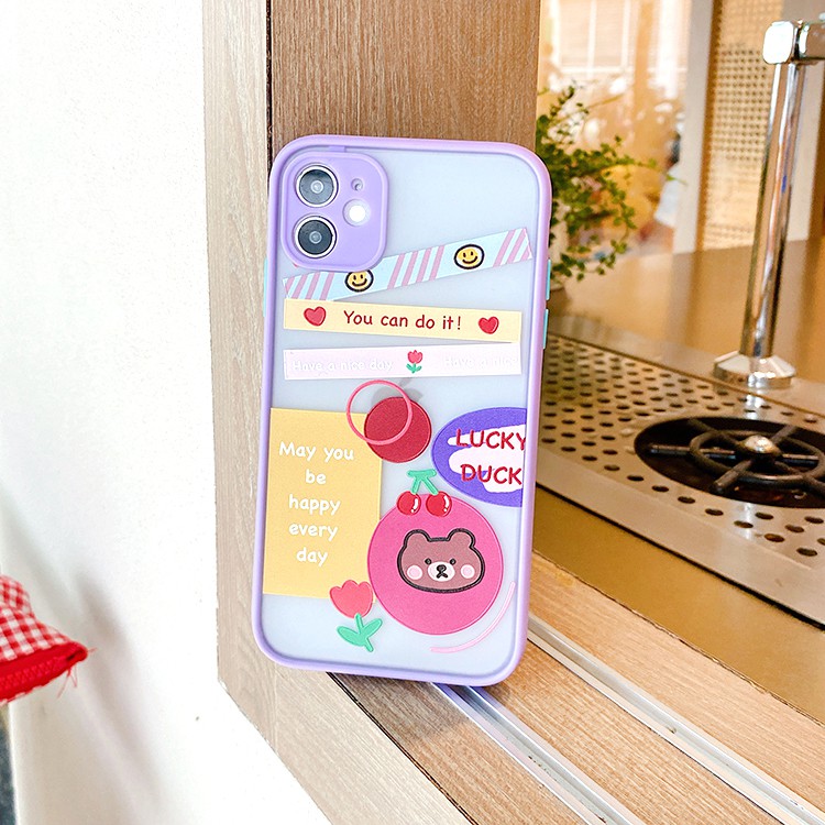 Ốp lưng iphone Flower Bear nhám viền nổi cong 5/5s/6/6plus/6s/6splus/7/7plus/8/8plus/x/xr/xs/11/12/pro/max/plus/promax