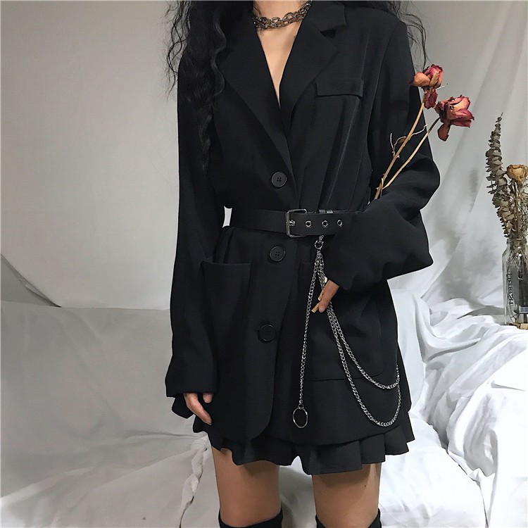 [SẴN]-Áo Blazer Đen kèm đai (C72)