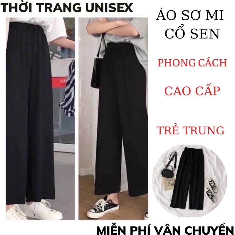 Quần ống rộng nữ Unisex, cát hàn quốc đứng dáng cạp chun lưng cao kiểu quần tây THỜI TRANG1989