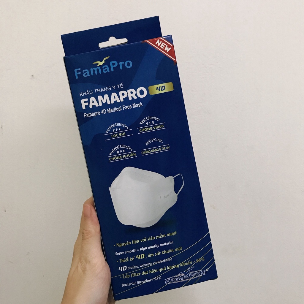 Combo 5 hộp khẩu trang y tế cao cấp kháng khuẩn 3 lớp Famapro 4D KF94 DẠNG HỘP (10 cái / Hộp)