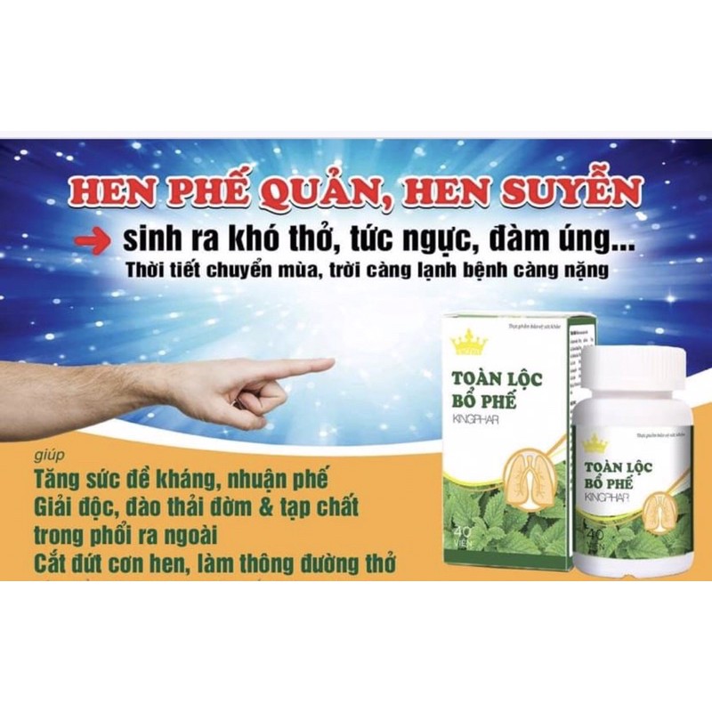 Viên Uống Thanh Nhiệt, Giảm Ho TOÀN LỘC BỔ PHẾ Kingphar Hộp 40 Viên - hỗ trợ làm giảm các triệu chứng ho gió, ho khan