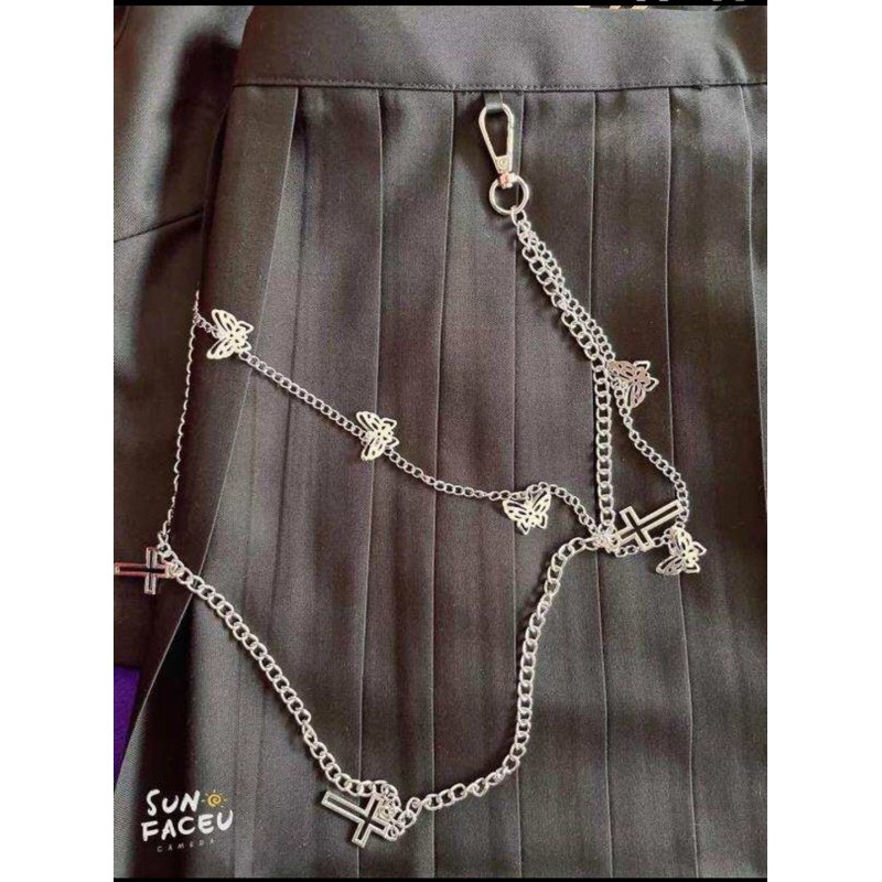YAS0776-Set áo váy JK đen thêu đồng hồ thời gian