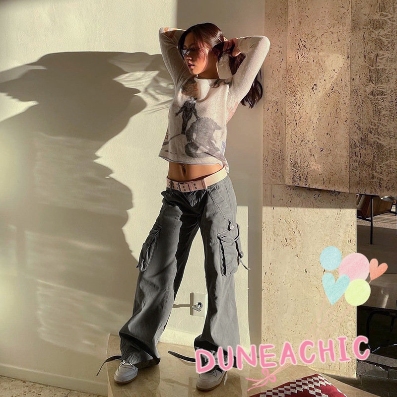 DUNEA Quần Yếm Denim Ba Chiều Lưng Thấp Có Túi Cá Tính Cho Nữ