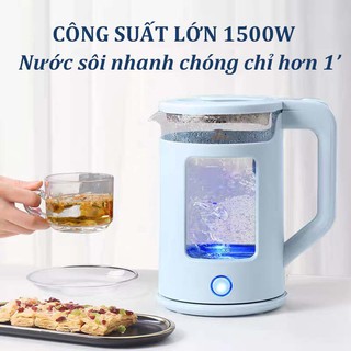Ấm siêu tốc-bình siêu tốc thủy tinh cách nhiệt kép cao cấp - bình đun nước ấm đun nước siêu tốc 1500w vệ sinh dễ dàng