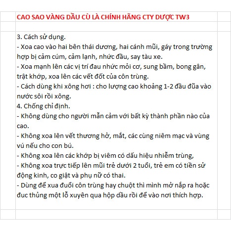 CAO SAO VÀNG Việt Nam dầu cù là chính hãng dược TW3 1 gói