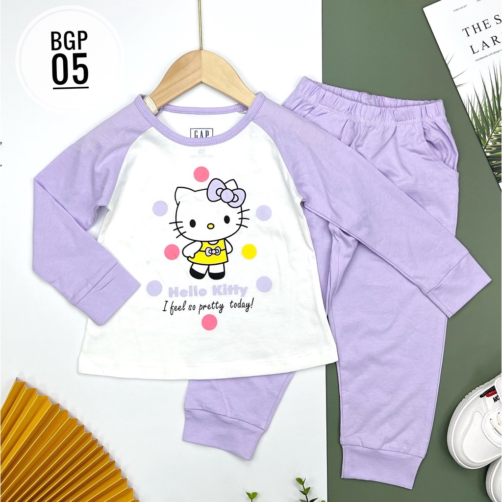 Bộ cotton bé gái phối tay thu đông LITIBABY size 2/10T
