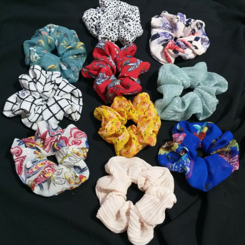 Cột tóc vải Scrunchies nhiều hoa văn được chọn màu (Ảnh thật)