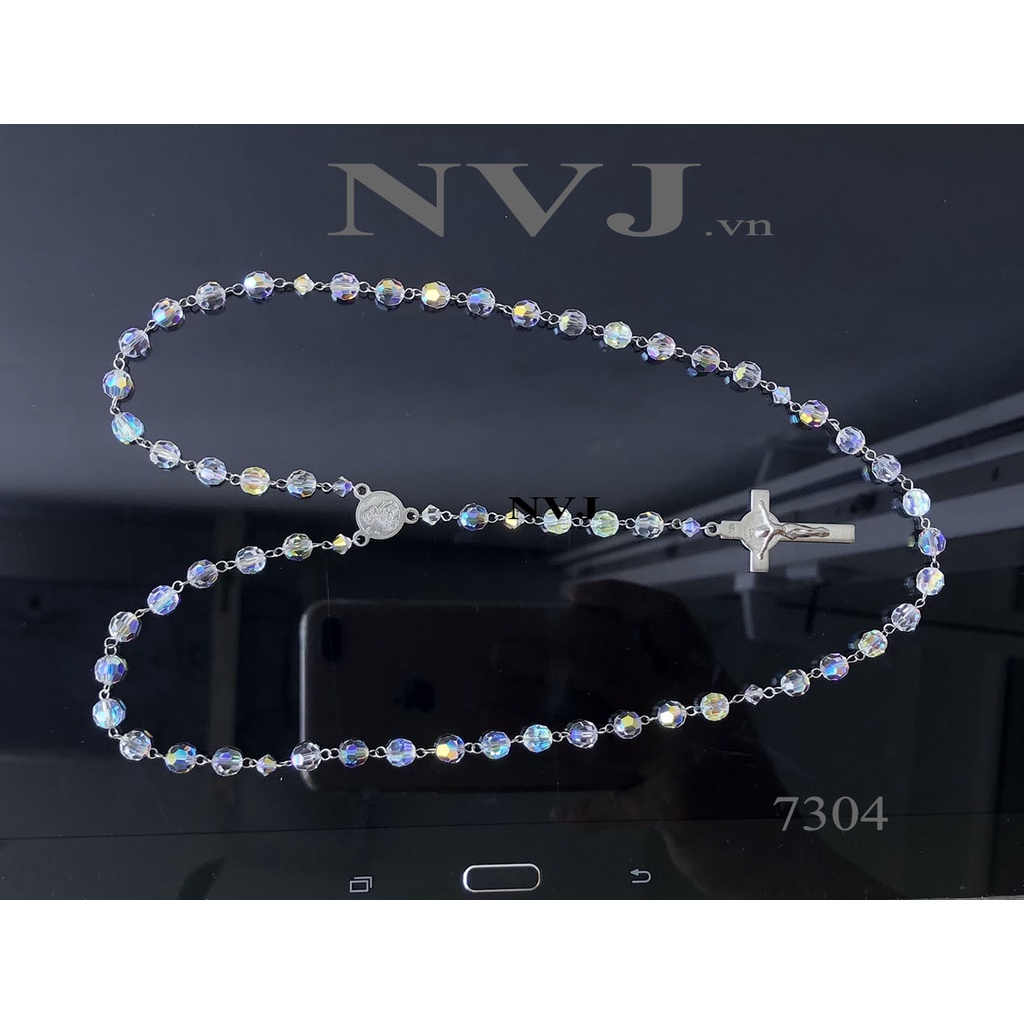 Rosary – Chuỗi Mân Côi 50 hạt tròn 6ly pha lê Swarovski crystal classic bead 5000 001AB, PhaleAo, trang sức NVJ