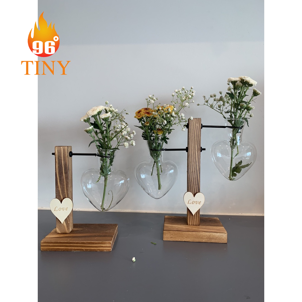 Bình thủy tinh hình trái tim cắm hoa để bàn, phòng khách, bàn làm việc văn phòng
