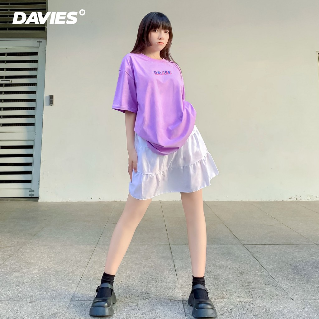 [Mã FADIRECT20 giảm 20K đơn từ 150K] Áo thun nữ tay lỡ màu tím Davies brand - Violet Led Text Tee