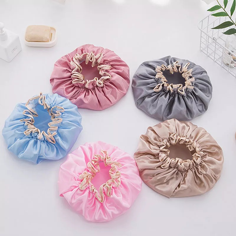 Mũ Trùm Tóc Bằng Satin Hai Lớp Dày Dặn Chống Thấm Nước Tùy Chỉnh Tiện Dụng Cho Spa / Phòng Khách