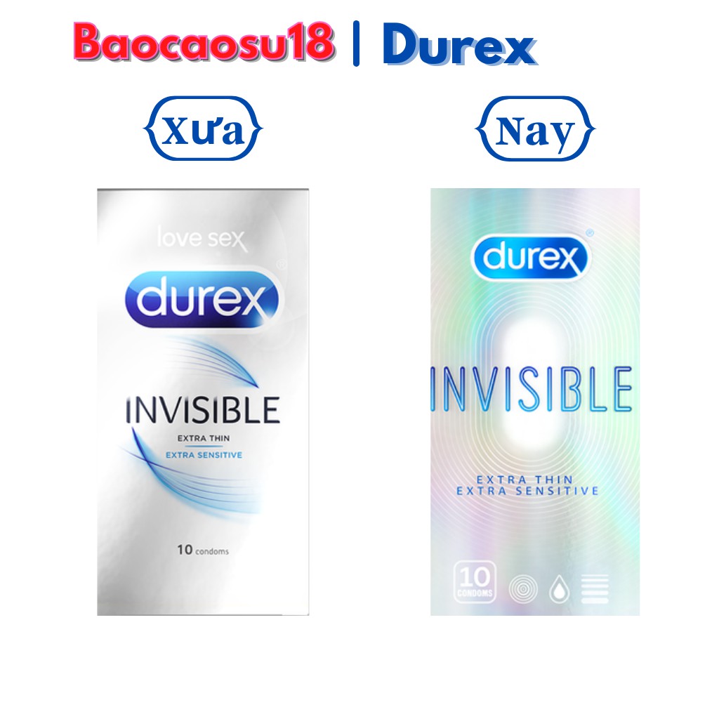 Bao cao su Durex Invisible Extra Thin siêu mỏng 10 bao  | Bao cao su siêu mỏng, tăng cường gel.