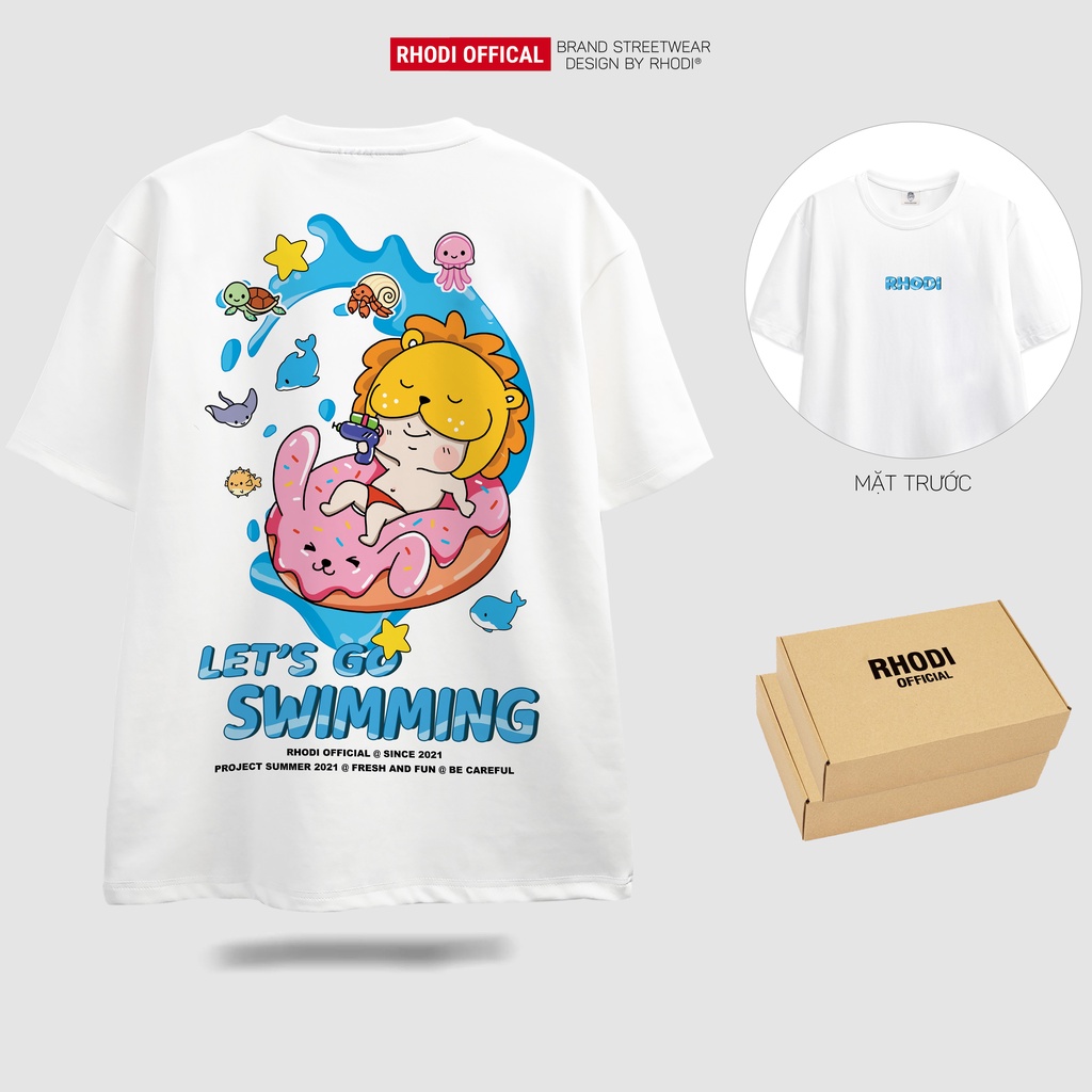 Áo thun local brand RHODI phông cổ tròn tay lỡ unisex nam nữ thế hệ genz swimming
