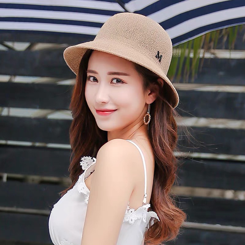 Mũ cói Docamo kiểu dáng tròn hình chữ M nhiều màu cho nữ MD13