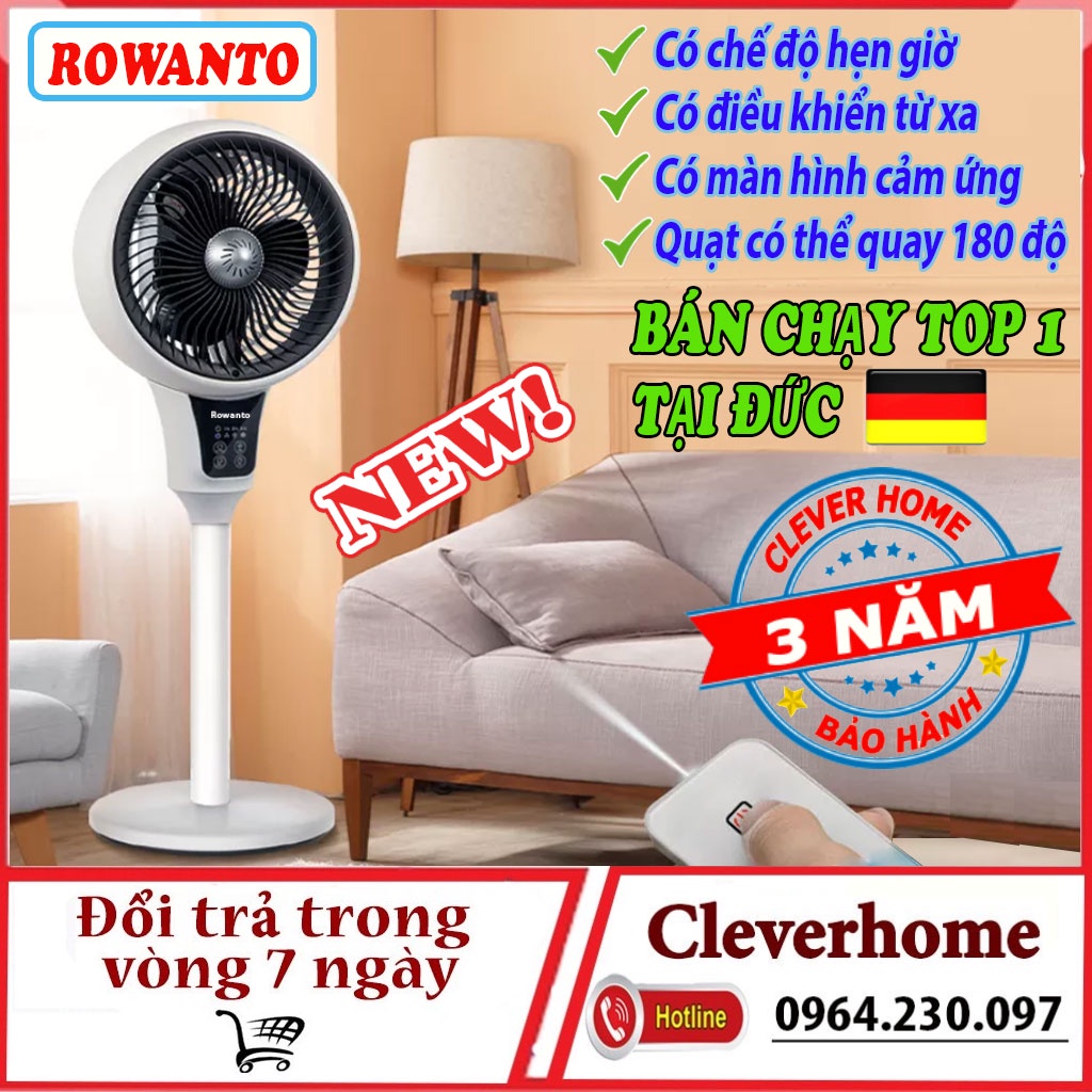 ⚡️ Nhập Khẩu Đức ⚡️ Quạt cây đứng Rowanto đối lưu điều hòa không khí, tiếng ồn cực thấp, có điều khiển và hẹn giờ