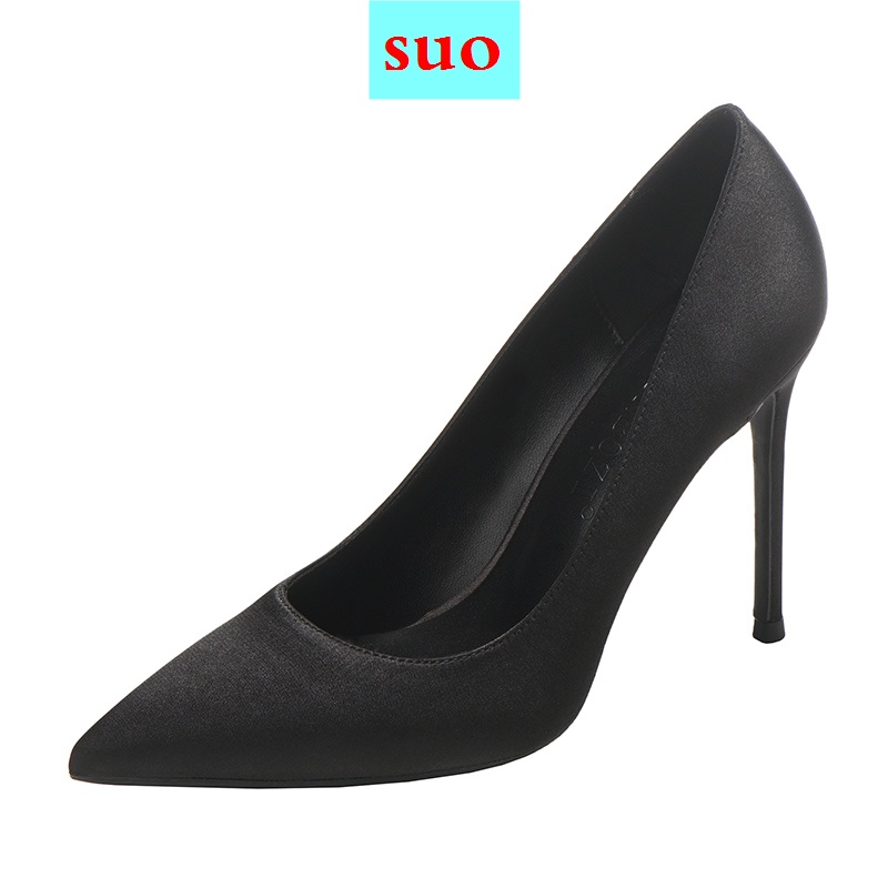 Giày Cao Gót Mũi Nhọn Màu Đen Thời Trang Xuân Thu Sang Trọng Cho Nữ 2021