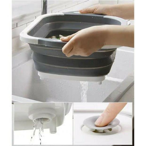 Chậu gấp gọn kiêm thớt, kiêm rổ đa năng 3 trong 1 sẵn hàng
