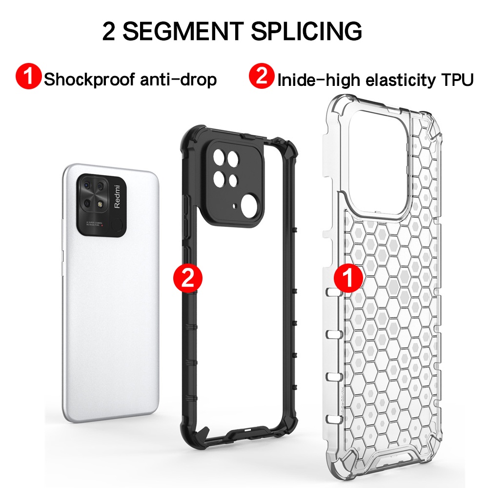 Ốp Điện Thoại Nhựa Cứng Trong Suốt Chống Sốc Họa Tiết Tổ Ong Cho Redmi 10C 9A 9C NFC 9i 8A 7A