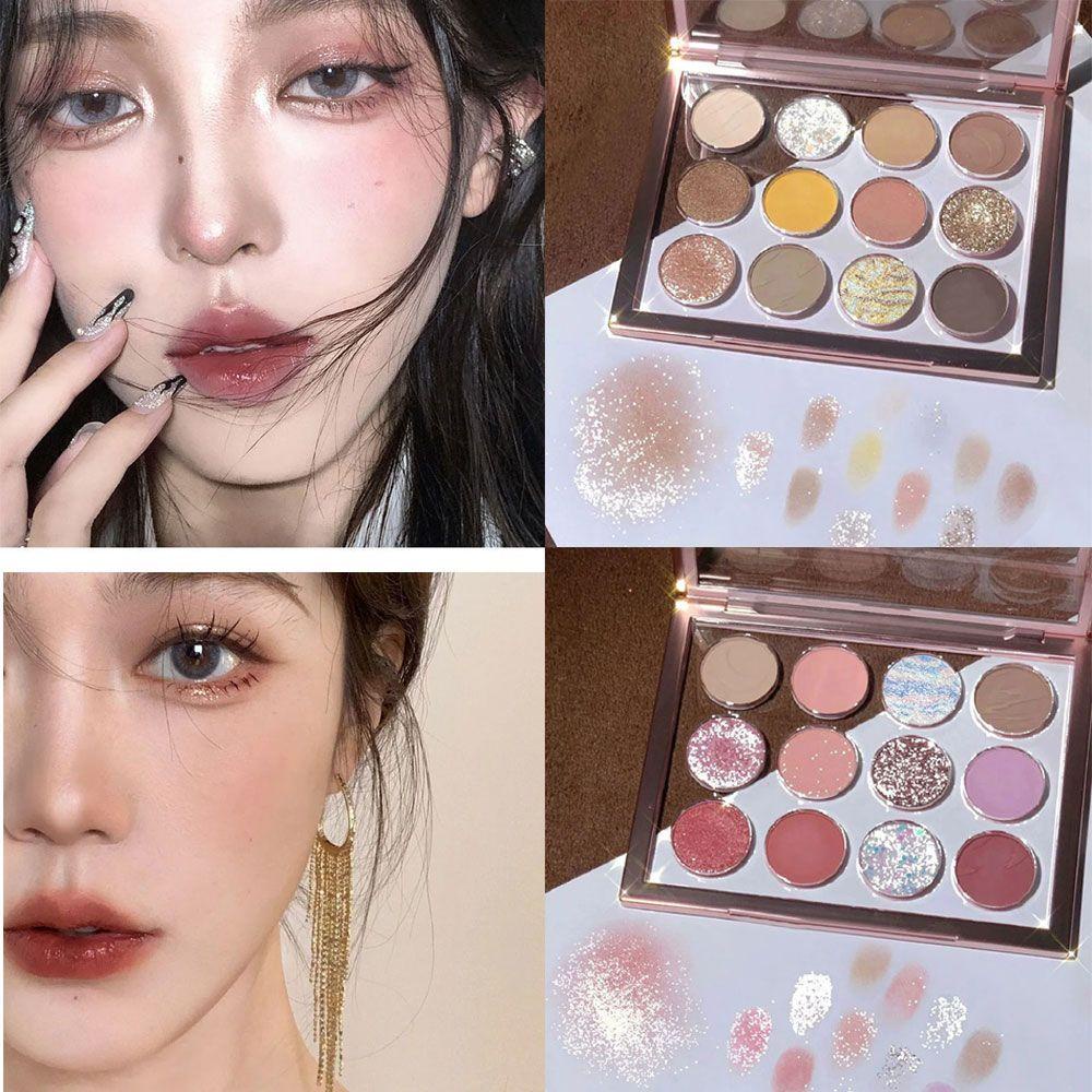 CACTU Women Beauty Eyeshadow Makeup Tools Matte 12 Colors Pearl Waterproof Sweatproof High Gloss Shimmer