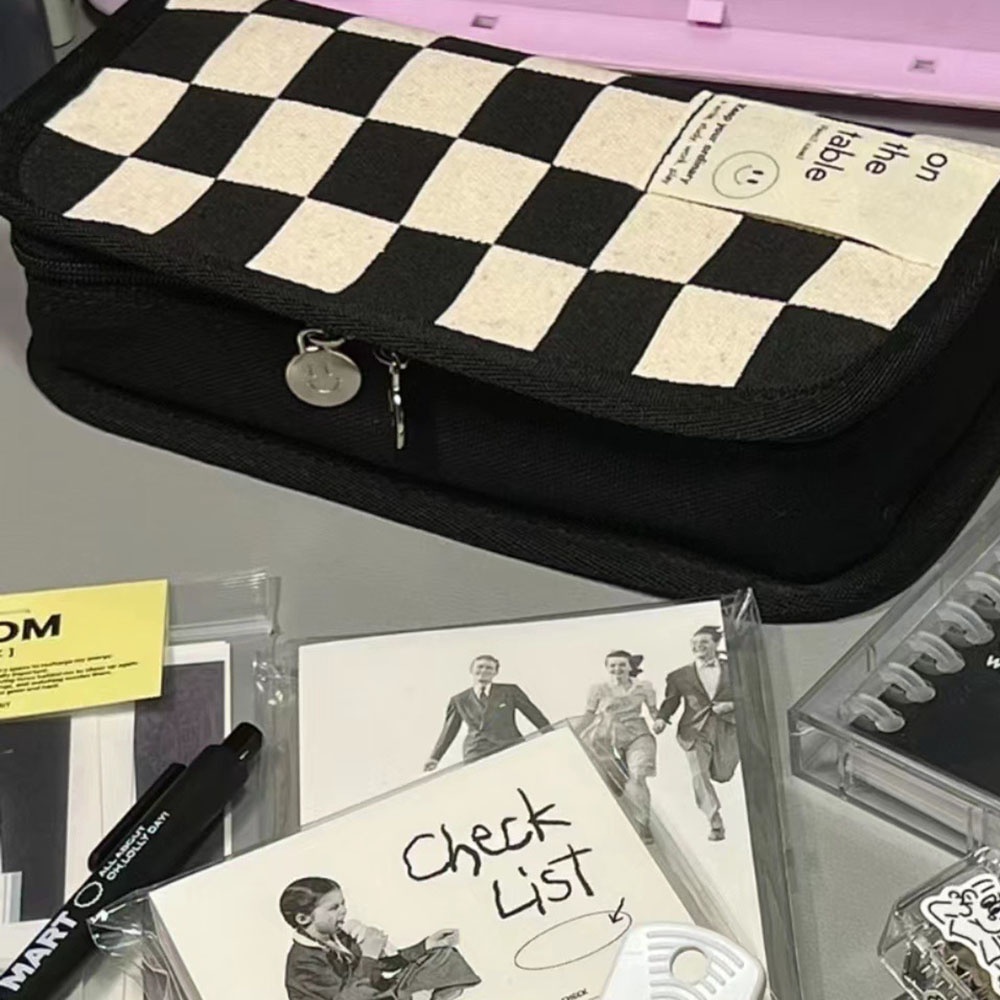 Túi Đựng Bút Bằng Vải Bạt Sức Chứa Lớn Màu Trắng Đen Đơn Giản Cho Học Sinh / Văn Phòng Túi Đựng Bút Bằng Vải Bạt Sức Chứa Lớn