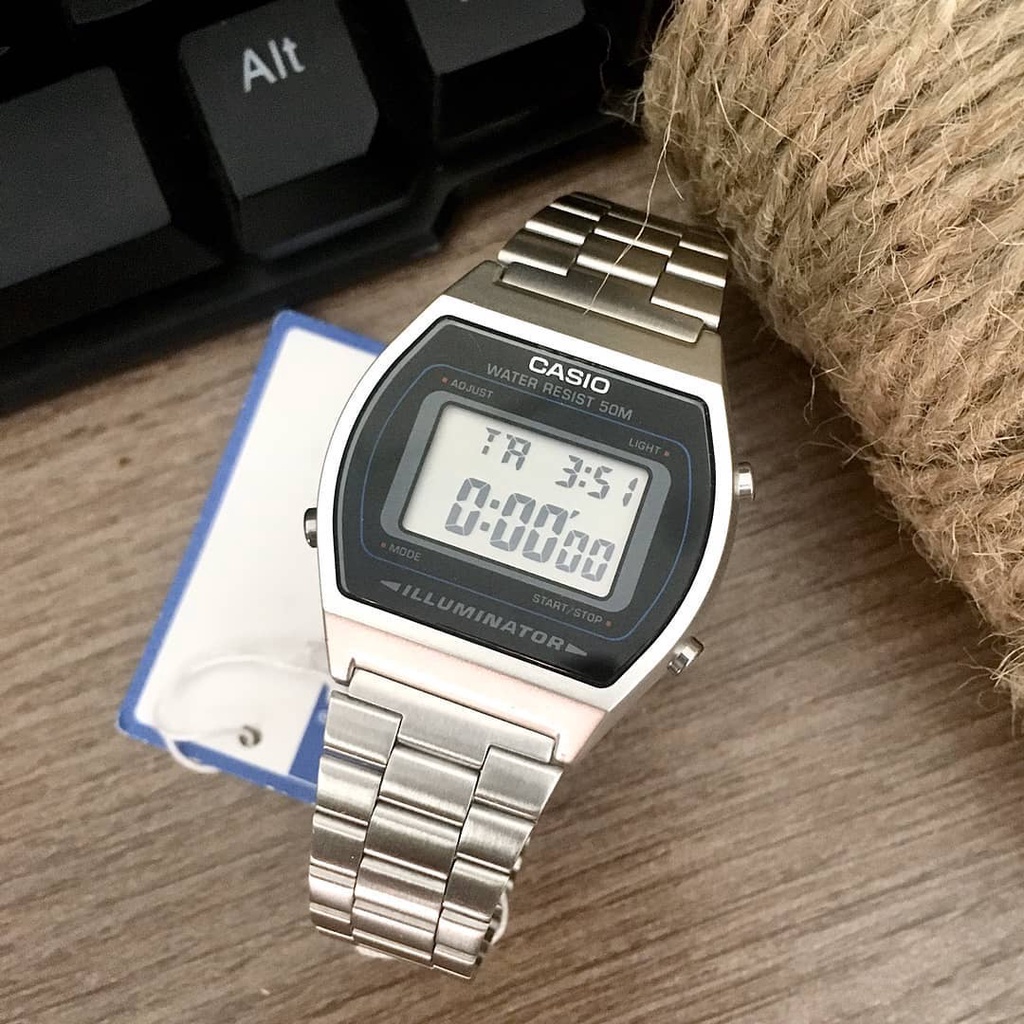 Đồng hồ Nữ Casio B640WD-1D, đồng hồ chính hãng, Silver mặt đen