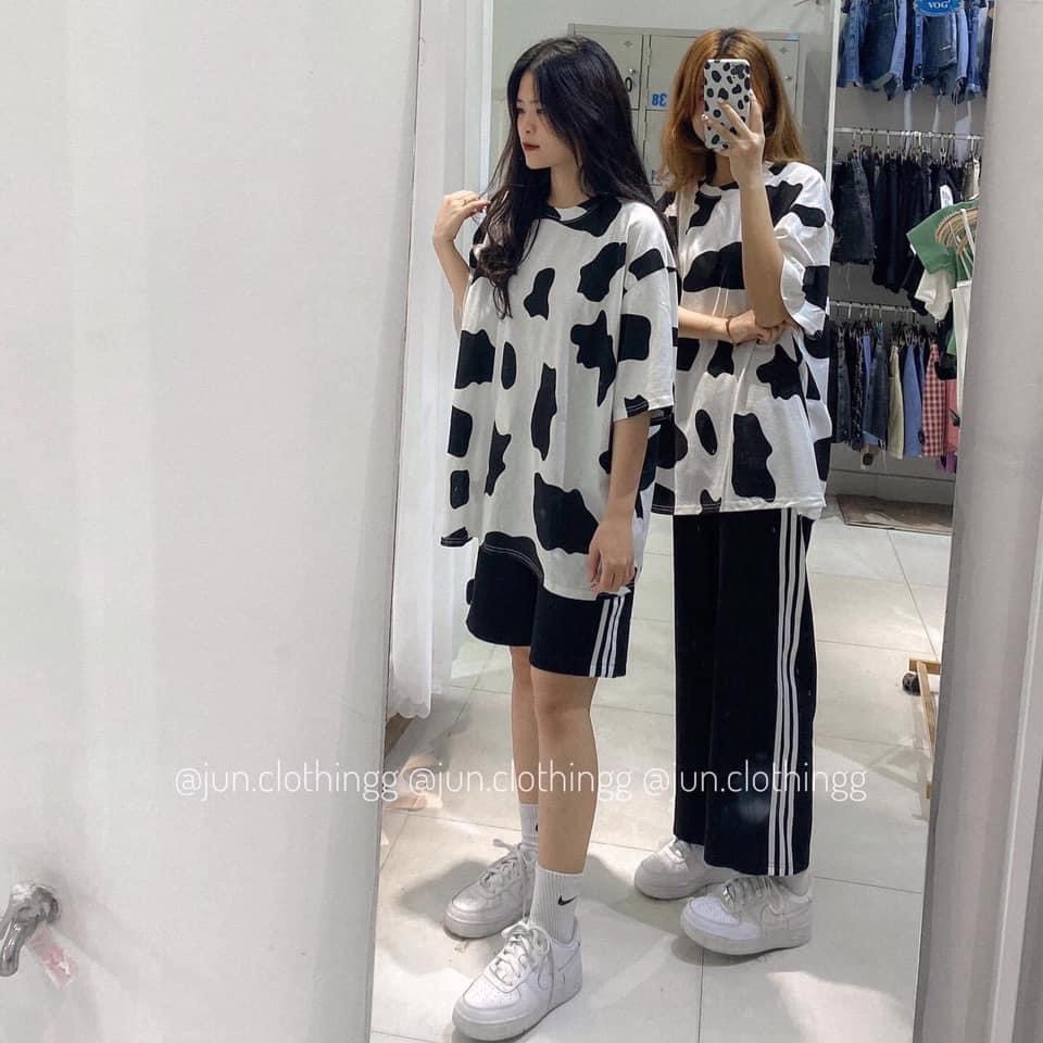 Áo thun cotton tay lỡ Unisex loang bò sữ from rộng CAMA STORE M243 | BigBuy360 - bigbuy360.vn