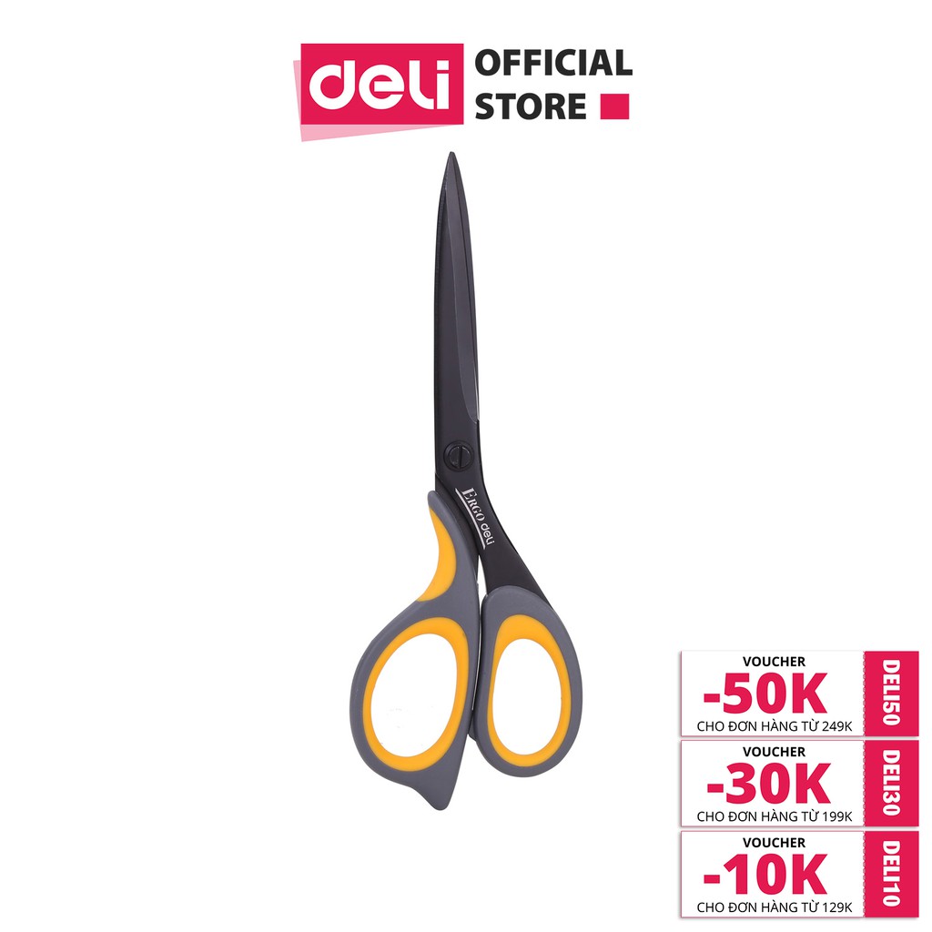 [Mã LIFEDELI20K5 giảm 20K đơn 0Đ] Kéo văn phòng 210mm Deli - Xám vàng - 1 chiếc - E77757