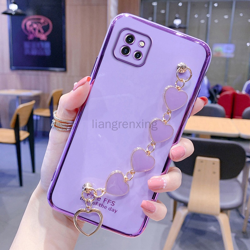 Ốp lưng Samsung A22 4g samsung A22 5G Ốp điện thoại silicon mềm gắn dây đeo cổ tay hình trái tim cho Samsung A22 4g A22 5G