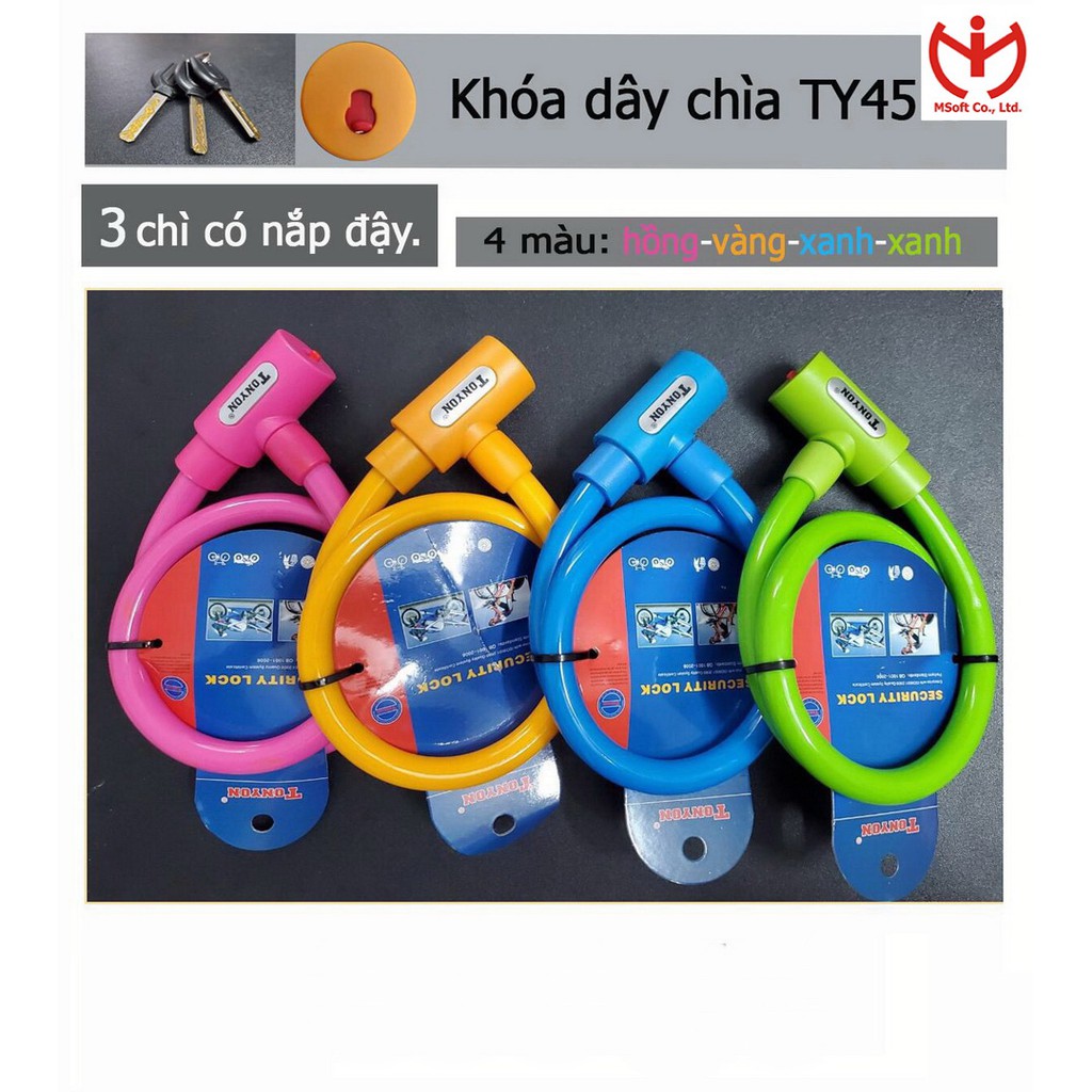 [Hỏa tốc HCM] Khóa xe đạp Tonyon TY 4517 dây cáp dài 0.8m x 15mm có 3 chìa CNC - MSOFT