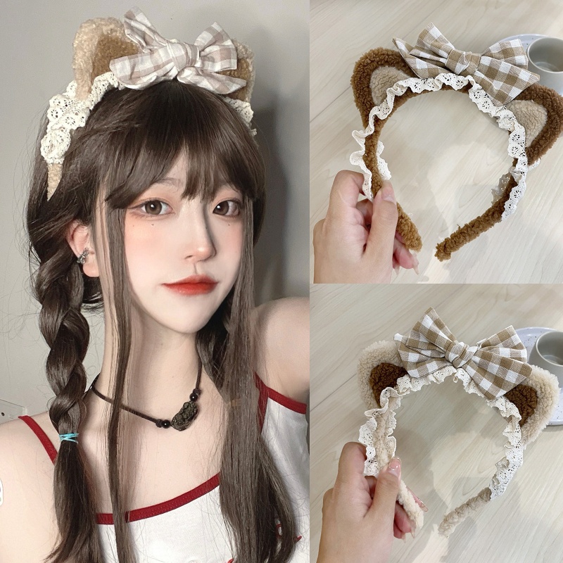 Băng Đô Tai Mèo Phối Ren Đính Chuông Phong Cách Lolita