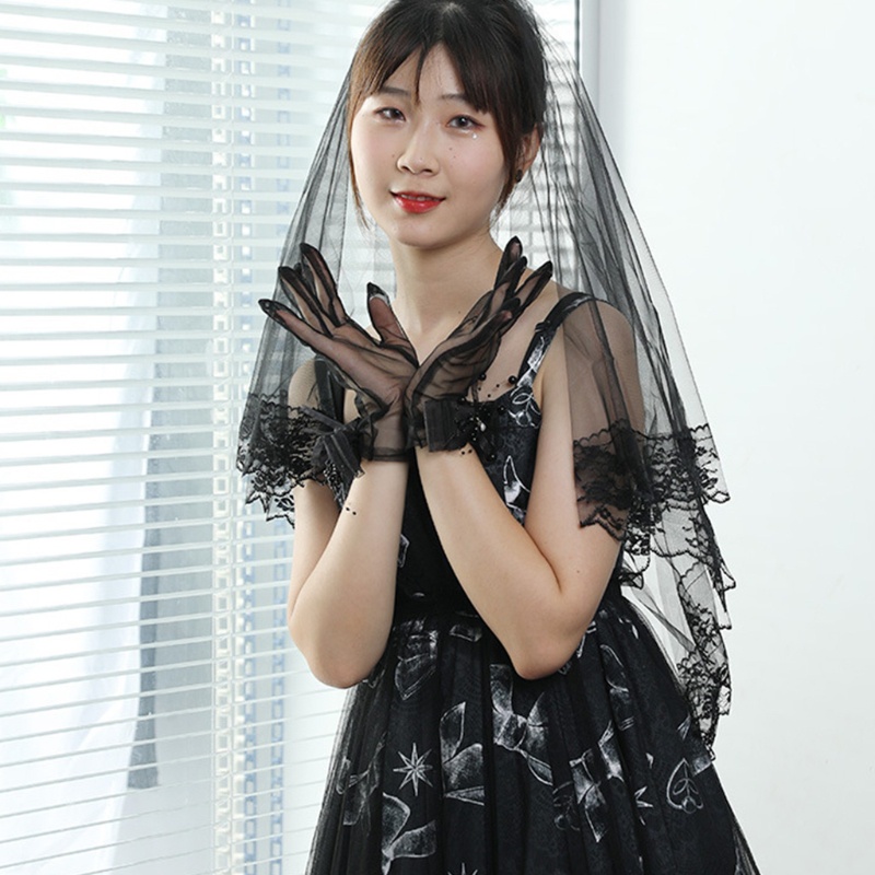 Mạng Che Mặt 2 Tầng Viền Ren Bằng Nhựa Cho Cô Dâu