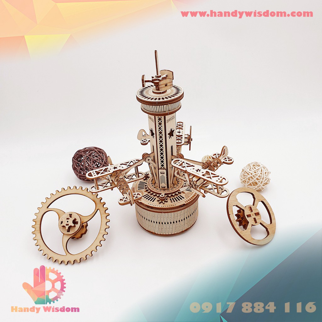 Mô hình hộp nhạc gỗ - Tháp không lưu - Robotime Air Control Tower AMK41
