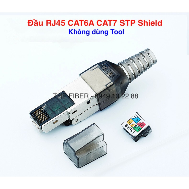 Đầu bấm hạt mạng Cat6A Cat7 STP không dùng Tool, chống nhiễu Shielded, có chụp