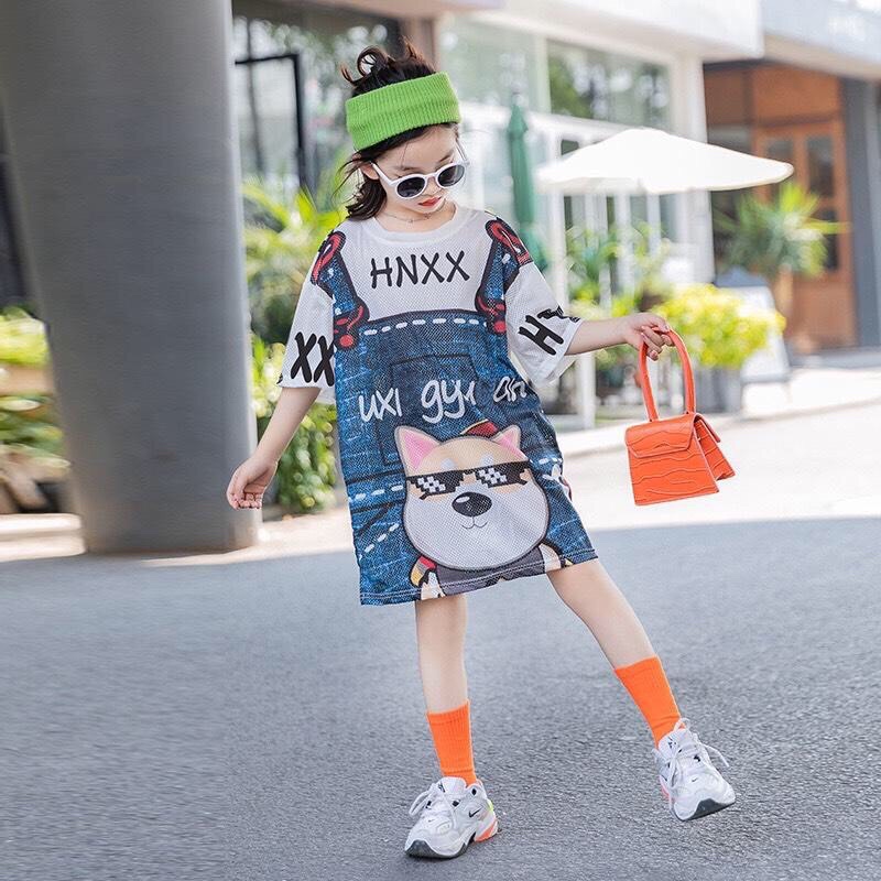 Đầm suông thiết kế trẻ trung in 3D hình yếm chất vải cotton mềm mát