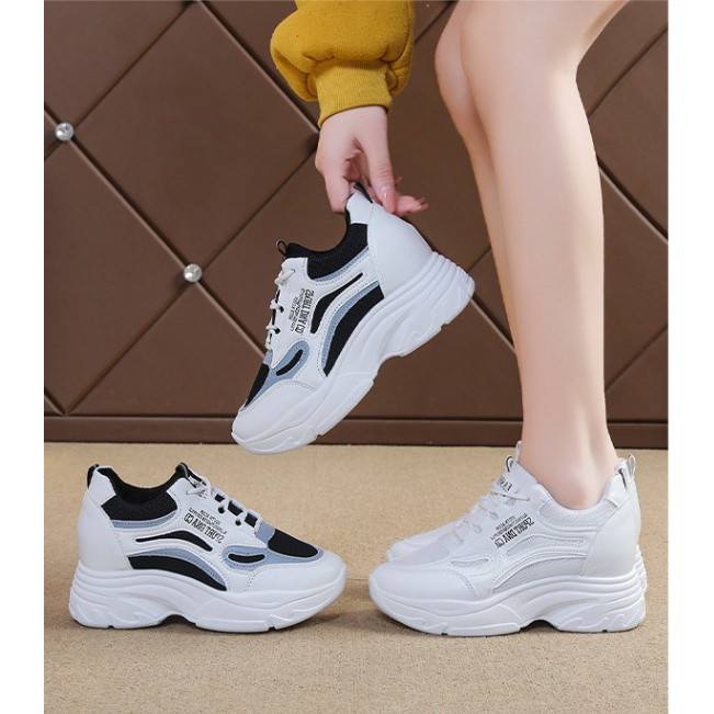 Giày thể thao nữ đế độn 7p siêu thoáng 2 màu đen, trắng