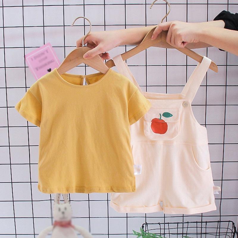 Set áo sơ mi tay ngắn + quần yếm có túi phong cách Hàn Quốc xinh xắn cho bé gái