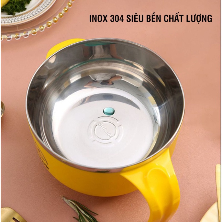 Tô Ăn MìFREESHIPBát Úp Mì Lõi Inox Giữ Nhiệt Cao Cấp 1000ml Hình Chú Vịt Vàng Đáng Yêu Có Khe Rót Nước Tiện Lợi