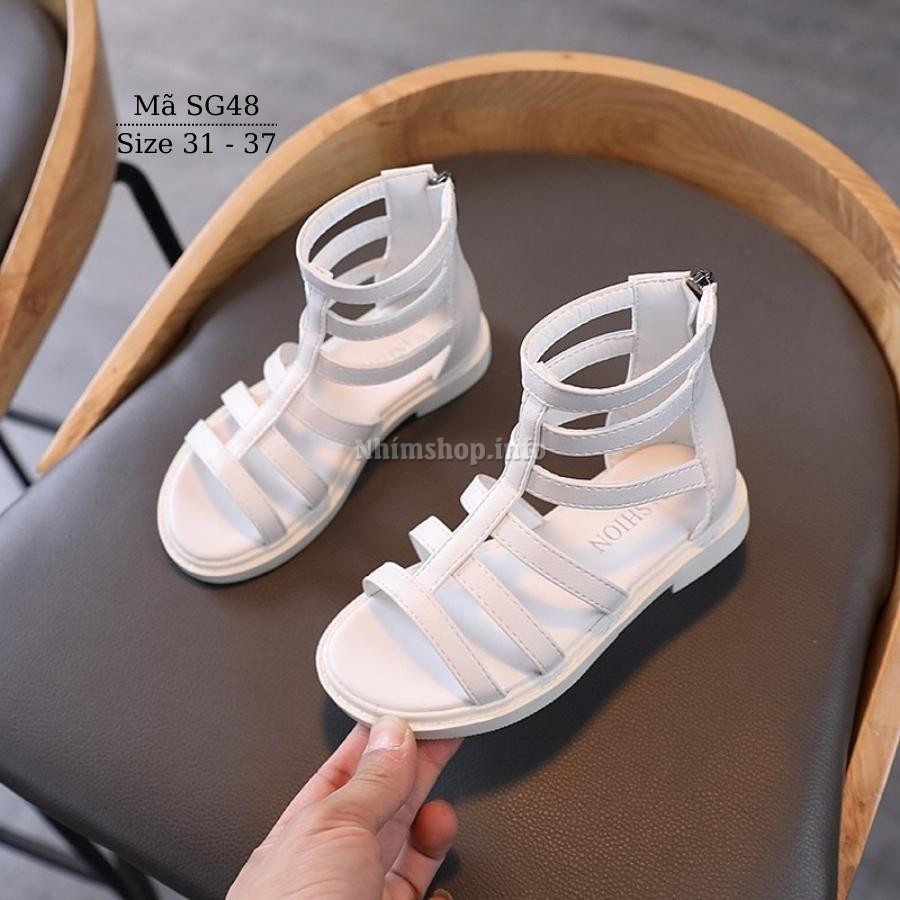 Giày sandal chiến binh cho bé gái 6 - 12 tuổi cổ cao màu trắng thời trang phong cách sành điệu đi tiệc biểu diễn SG48