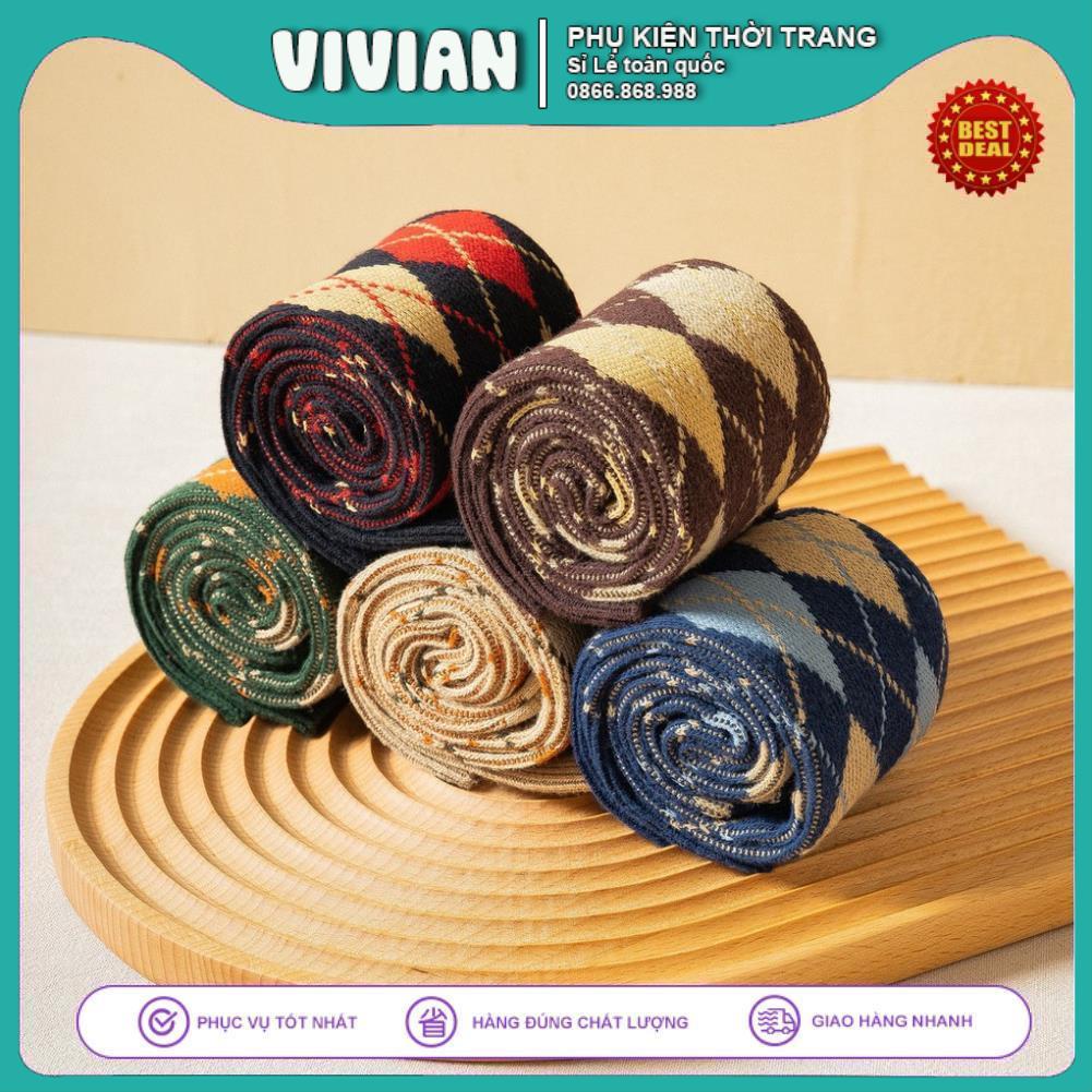 Vớ đùi nữ Vintage Cao cấp dài đêm gối Họa tiết quả trám với sợi Cotton cao cấp mềm và dày dặn