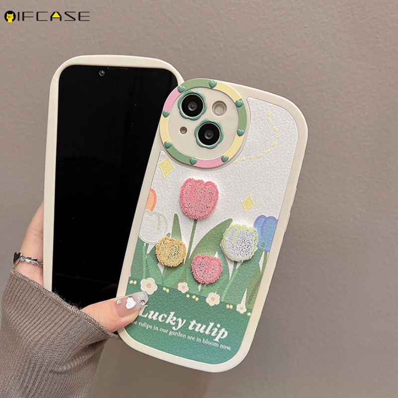 Ốp Điện Thoại Da Thêu Hình Hoa Tulip Cho iPhone 14 Plus 14 13 12 11 Pro Max XS Max XR X
