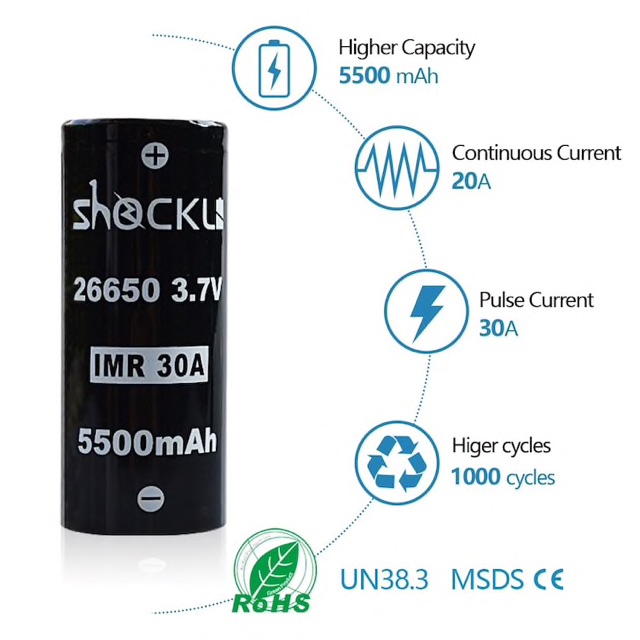 [P58] Pin Shockli 26650 5500mah xả cao 20A/30A mới