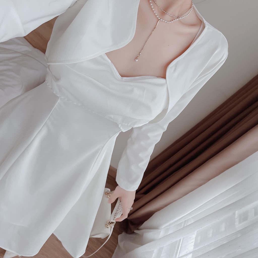 Set đầm nữ 2 dây xòe xinh xắn mix áo khoác tay dài thiết kế lạ mắt dành cho các nàng đi chơi hoặc dự tiệc