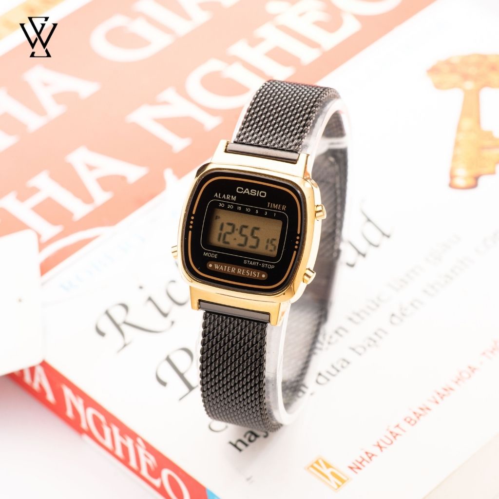 Đồng Hồ Điện Tử Nữ Casio WATCHSTORE LA670WEMB-1DF Thiết Kế Mặt Vuông 24.6 mm, Dây Đeo Bằng Thép Không Gỉ Sang Trọng