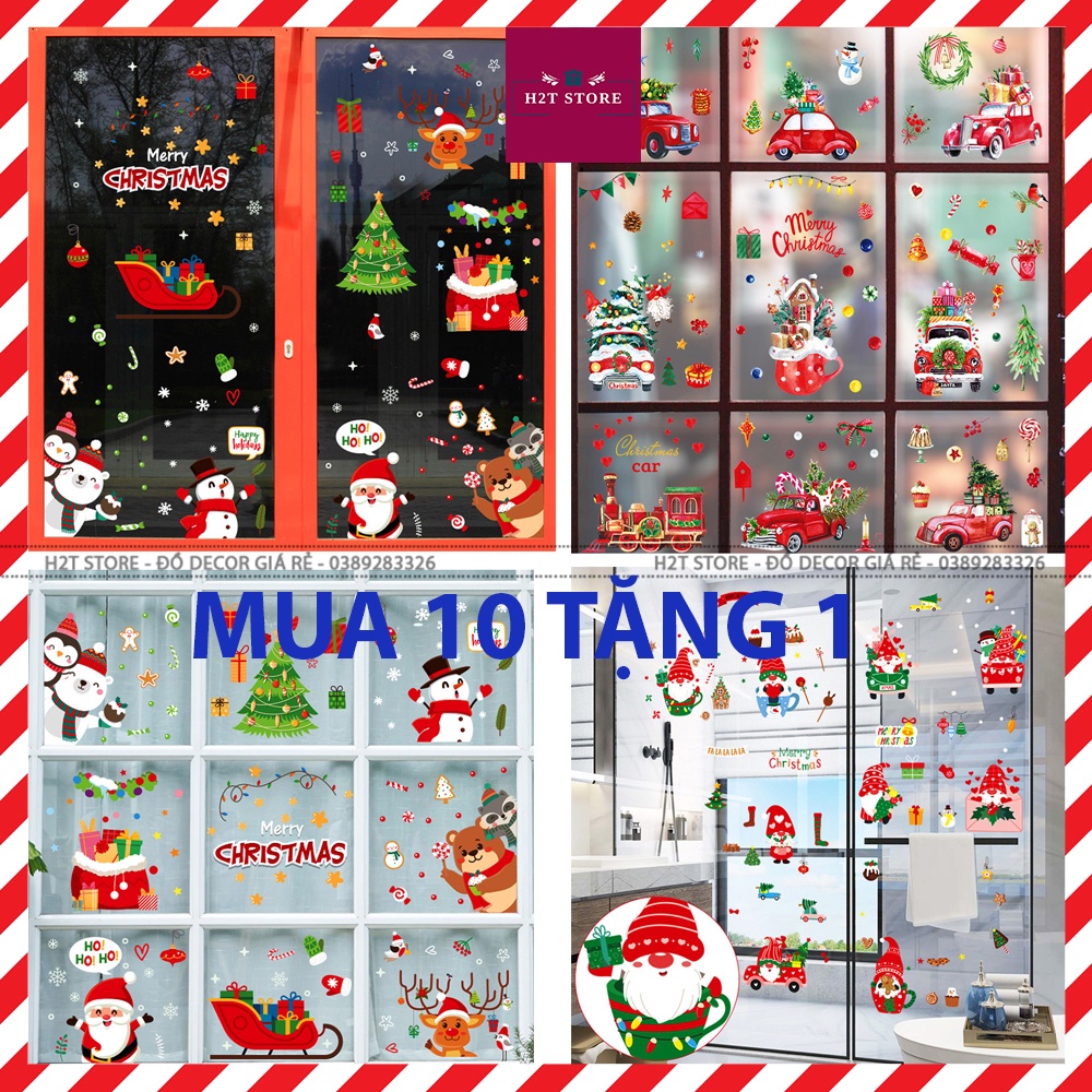 Decal dán tường dán kính noel hình lớn 25cm , decal trang trí giáng sinh 2 mặt hút tĩnh điện kích thước 20x30cm